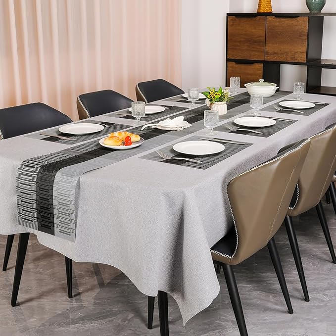Placemats Set of 4, Vinyl Woven Place Mats Indoor Set of 4 Washable Wipeable PVC Table Mats Heat-Resistant Non Slip Plastic Placemat for Kitchen Dining Outdoor Table (Gray Black, Set of 4)