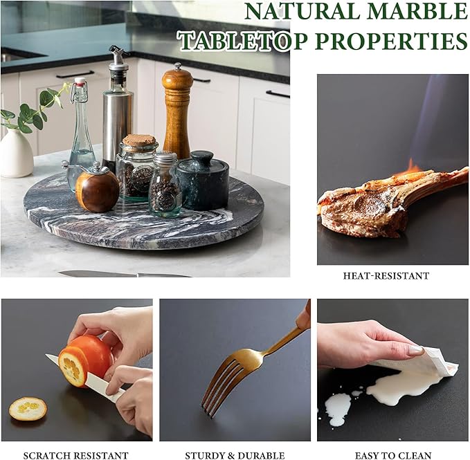 Koville 16'' Luxurious Natural Marble Lazy Susan Marble Turntable for Kitchen Dinning, Lazy Susans Organizer for Cabinet, Serving Rotation Spinning Tabletop Organizer Swiveling, Spice Rack Storage