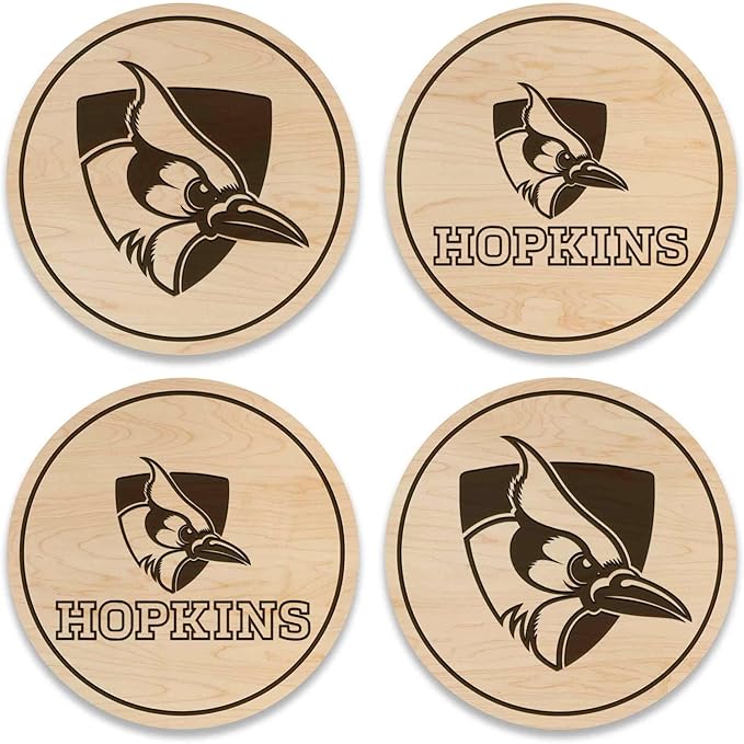 LazerEdge John Hopkins Blue Jays Wooden Coaster Set - Maple Wood - Officially Licensed Product - 4-Pack