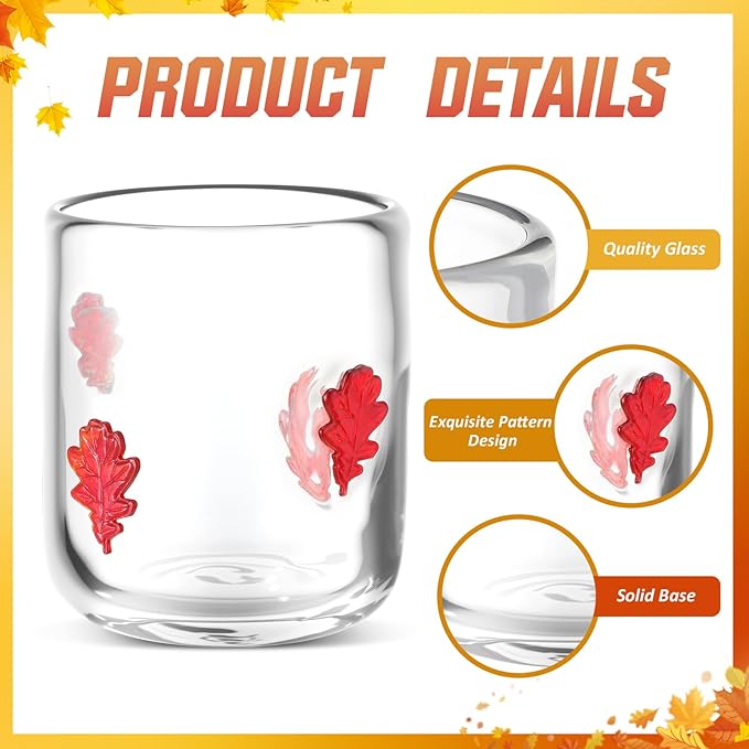 Icon Juice Glasses, 14oz Stemless Wine Drinking Juice Glass Cup for Valentine Party Supplies Gift(2 Pcs,Maple Leaf)