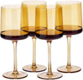 Navaris Amber Tinted Wine Glasses - Set of 4 - Coloured Wine Glasses with Stems - Stylish Design Glassware for Serving Wine, Cocktails, Dessert