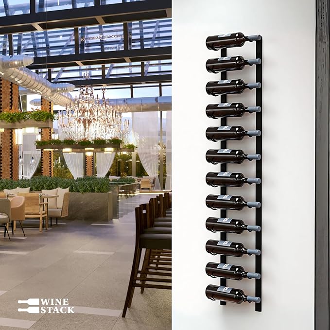 12-Bottle Black Metal Wall Mounted Wine Rack – Modern Industrial Wine Bottle Storage Organizer for Home Bar, Kitchen, Dining Area & Wine Cellar