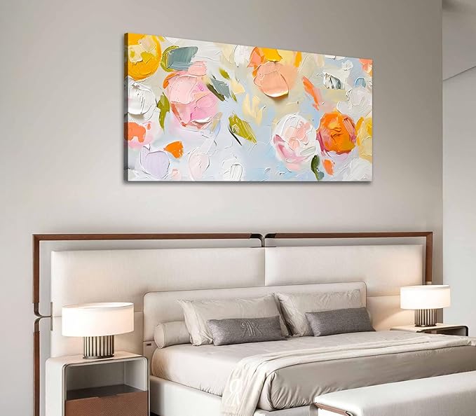 ADJUVANT Wall Art Impressionist Floral 40"L x 20"W, Colorful Flowers Canvas Painting Vibrant Blooms Artwork Soft Hues Prints Botanical Pictures Wall Decor for Living Room Bedroom Dining Room Home Office