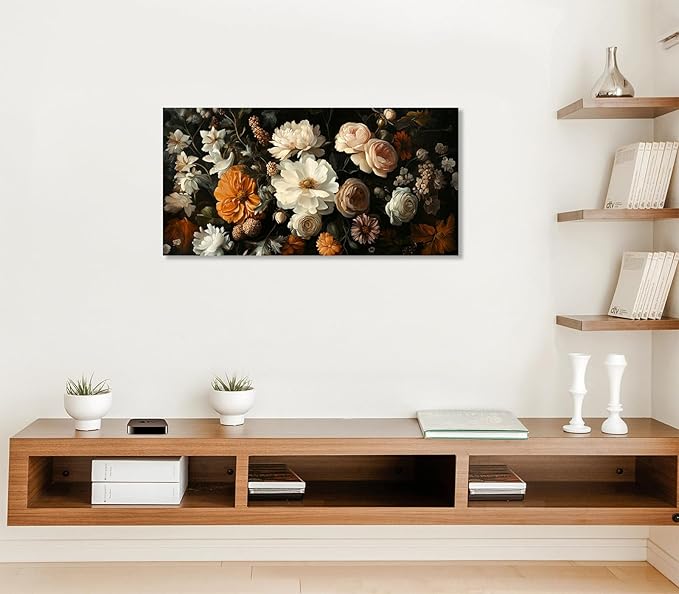 ADJUVANT Wall Art Vintage Floral Bouquet 60" L x 30" W, Flowers Peonies And Roses Canvas Painting Botanic Artwork Blossoms Prints Floral Wall Decor for Living Room Bedroom Dining Room Home Office