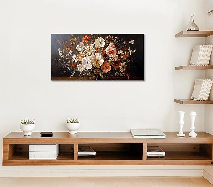 ADJUVANT Wall Art Vintage Floral Bouquet in Vase 40"L x 20"W, Flowers Canvas Painting Botanic Artwork Retro Blossoms Prints Graceful Floral Wall Decor for Living Room Bedroom Dining Room Home Office