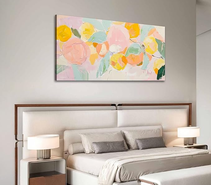 ADJUVANT Wall Art Impressionist Colorful Floral 60"L x 30"W, Bright Blooms With Pastel Leaves Canvas Painting Lively Petals Artwork Prints Floral Wall Decor for Living Room Bedroom Dining Room Home Office
