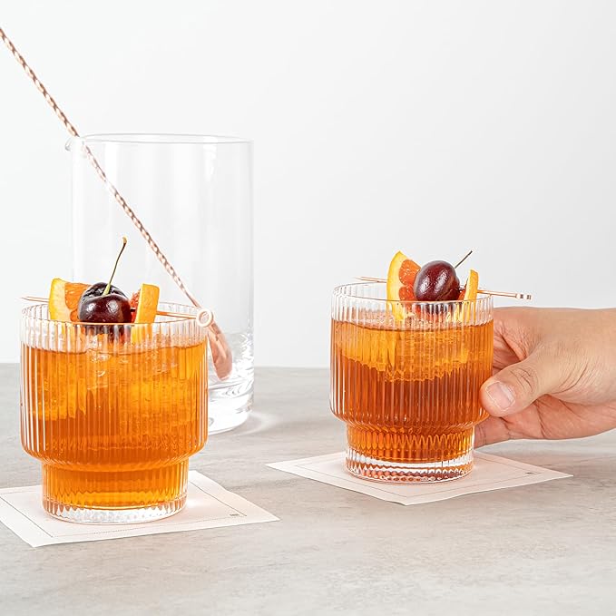 Restaurantware-Vetri 10 Ounce Old Fashioned Glasses, 6 Ribbed Whiskey Glasses - No-Lead, Dishwashable, Clear Glass Tumblers For Scotch, For Drinking Liquor, Cocktail, Bourbon, Cognac, And More
