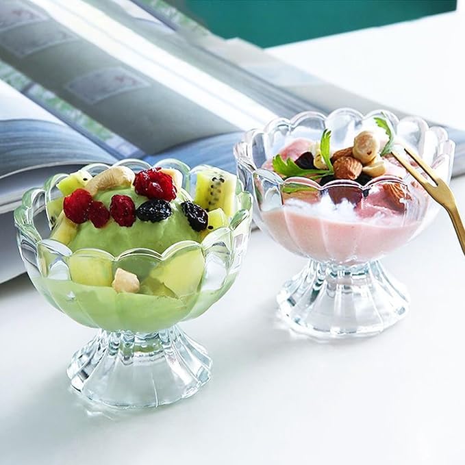 Iced Cream Dessert Bowl，Set of 9，6oz Vintage Glass ware with Heavy Base, Drinking Cup for Sundae, Fruit, Ice Cream, Snack, Condiment (9)