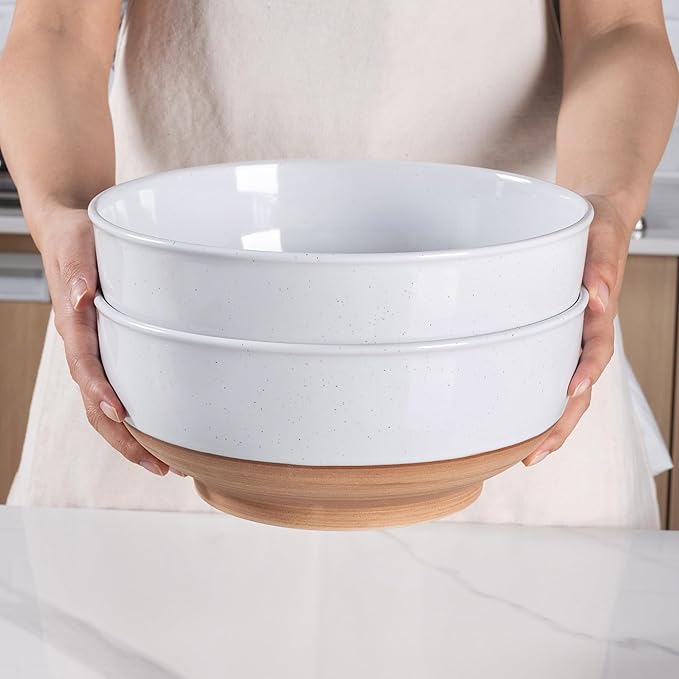 AmorArc 9.8’’ Extra Large Ceramic Salad Bowls, 90 OZ Serving Bowls Set of 2, Stoneware Oversized Bowls with Rustic Terracotta Underside for Salad, Soup and Dinner. Large Bowls for Entertaining&Gift
