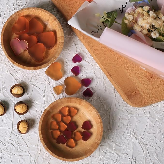 Bamboo Snack Bowls, Small Low Serving Bowls for Charcuterie/Fruit/Candy, 3.4 oz Handmade Dipping Bowl for Spice/Salsa/Tomato Sauce, Farmhouse Wooden Ramekins for Kitchen Set of 2