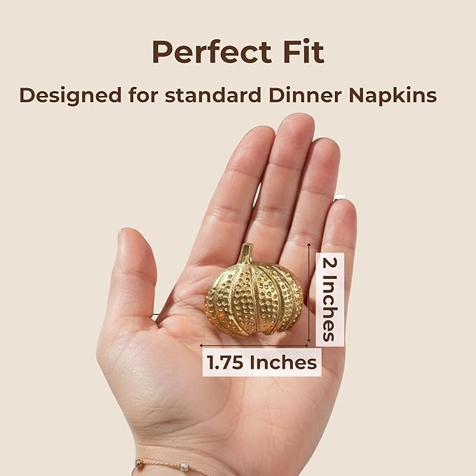 CLEENTABLE Napkin Rings Set of 12 - Pumpkin Elegant Napkin Holders Modern Serviette Buckles Metallic Adornment for Table Settings for Thanksgiving, Fall, Halloween & Holiday (Antique Gold)
