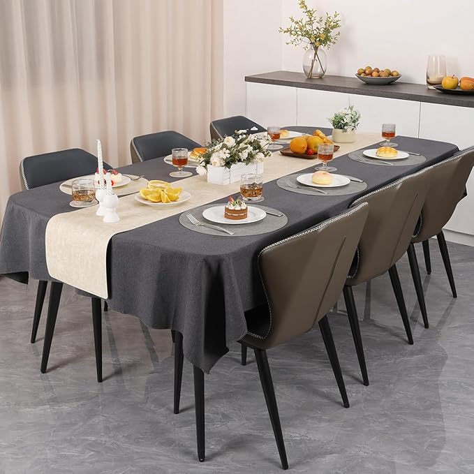 Myir JUN Reversible Vinyl Round Placemats Set of 8, Faux Leather Place Mats Dual Sided Waterproof Wipeable, Heat-Resistant Table Mats for Kitchen Dining Indoor Outdoor (14", Light Gray Cream-White)