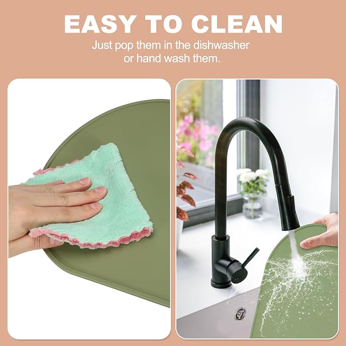uxcell 2 Pcs Oval Silicone Placemat, 15.4" x 10.4" Non-Slip Washable Table Placemats Heat Resistant Waterproof Mat with High Edge for Table Kitchen Desk Protection, Green