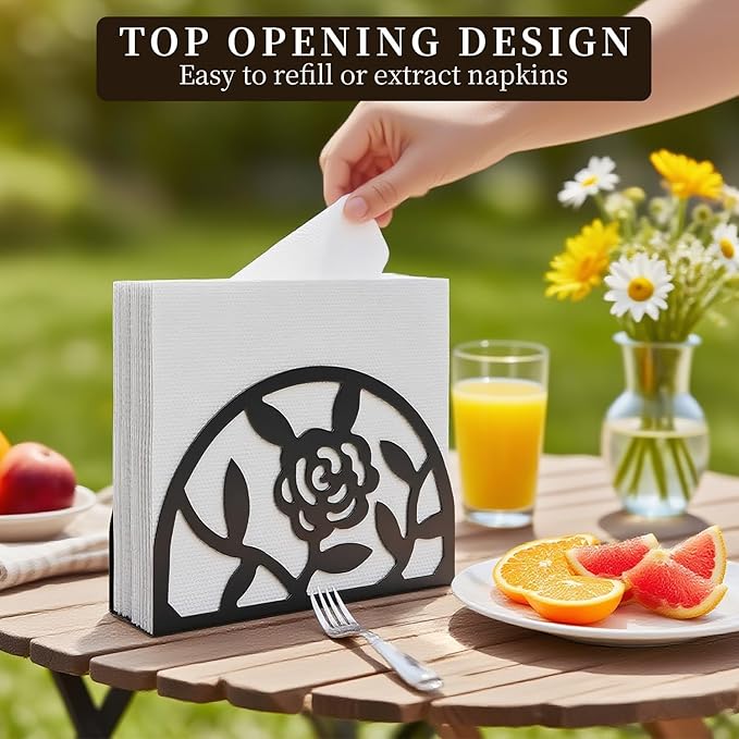 Epicano Napkin Holder for Table,Metal Rose Standing Napkin Holderfor Kitchen Dining Tables & Countertops, Paper Cocktail Napkins Holder Dispenser for Indoor & Outdoor,Unique Table Decor Gifts