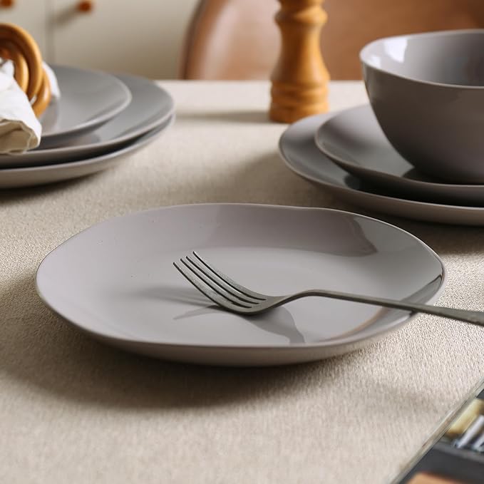 Dinnerware Sets for 6, 18 Pieces Stoneware Plates and Bowls Sets, Dishwasher&Microwave Safe,Modern Minimalist Tableware for Everyday Use, Grey