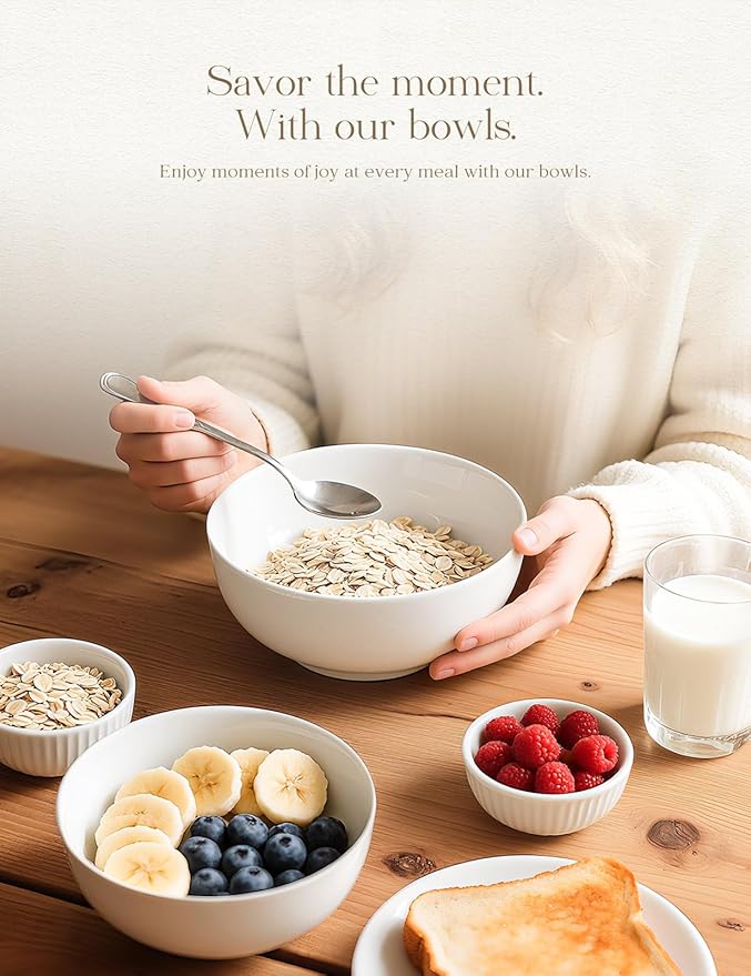 AISBUGUR 39 OZ Large Soup Bowls,Porcelain Salad Bowls Set of 4,Pho Bowls for Soup,Salad,Cereal,Pasta,Fruit,White Bowls Set for Dishwasher & Microwave Safe