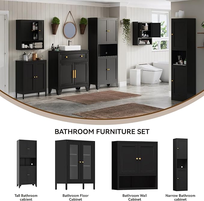 Metal Pantry Storage Cabinet, 69" Tall Storoge Cabinet with 4 Doors & 3 Adjustable Shelves, Microwave Stand with Storage for Kitchen, Dining Room, Living Room (1PC,Black)