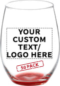 DISCOUNT PROMOS 50 ARC Stemless Wine Glasses Set, 21 oz. - Customizable Text, Logo - Chardonnay, Cabernet, Merlot, Sauvignon - Red