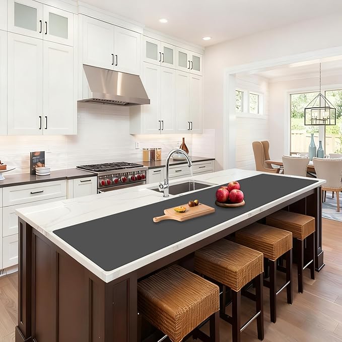 72''x16'' Extra Large Silicone Mat for Kitchen Counter, Heat Resistant Countertop Protector, Non-Slip Waterproof Kitchen Island Mat, Easy to Clean, Dark Gray