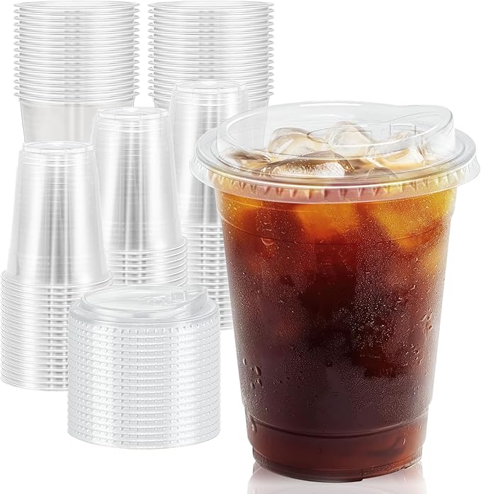12 oz 50 Pack Clear Plastic Cups with Lids, Sturdy Iced Coffee Cups with Sip Lids, Disposable Food Safe Smoothie Cup for Cold Drinks, Juice, Milkshake