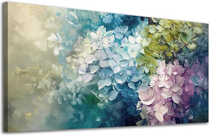 ADJUVANT Wall Art Impressionist Colorful Hydrangea 48" L x 24" W, Vibrant Hydrangea Blooms Canvas Painting Lush Petals Artwork Prints Floral Wall Decor for Living Room Bedroom Dining Room Home Office