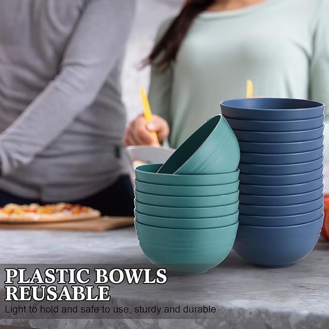 Eccliy 24 Pcs Wheat Straw Bowl Sets, Unbreakable Cereal Bowl 24 oz, Microwave and Dishwasher Safe Bowls for Cereal, Salad, Snack and Soup, Winter Style(Blue, Green)