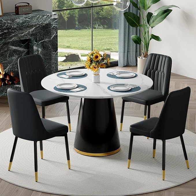 Round Dining Table Set for 4, Modern 45'' Small Dining Table for Kitchen, Space Saving, Easy Assembly
