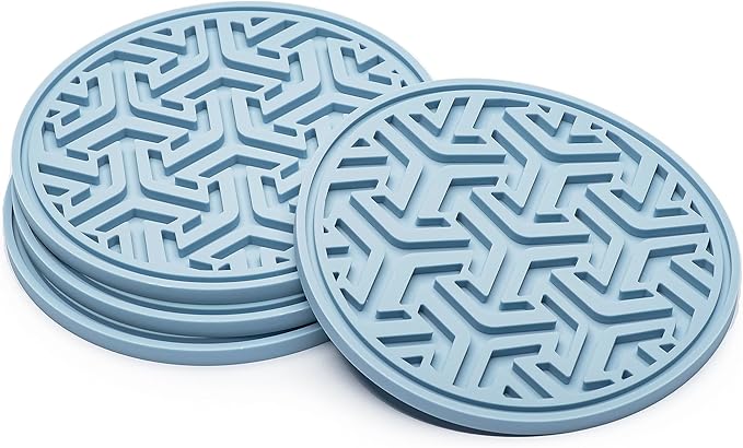 Drink Coasters for Tabletop Protection - Set of 4 No-Slip Silicone Rubber Coasters for Coffee Table, Desk & More - USA-Made Coasters for Drinks w/Liquid-Catching Grooves (Dusk Blue)