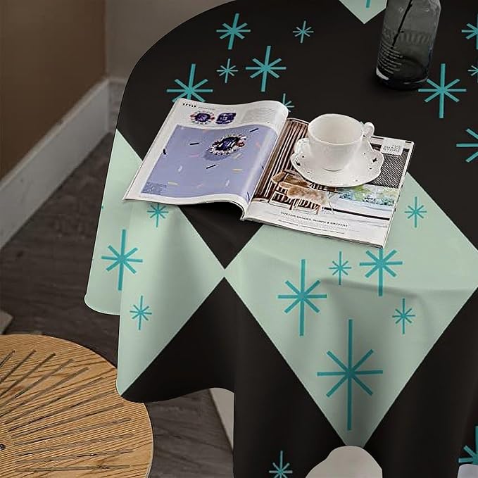 Retro Bohemian Mid Century Round Tablecloth, Abstract Modern Geometric Mid Century Tablecloth for Home Party Dining Room Kitchen Decor 70Inch(178cm)