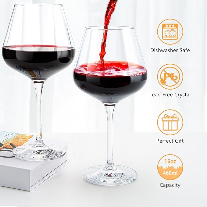 Crystal Red Wine Glasses Set of 4 – 16 oz Elegant Long Stem Wine Glasses in Gift Box, Premium Glassware for Wedding, Anniversary, Birthday Gifts