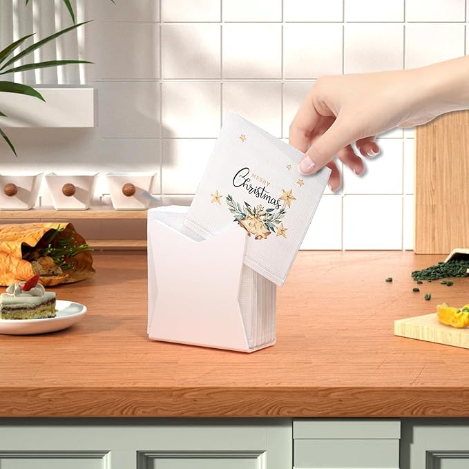 SILUT 2 Pack Napkin Holder for Table, Acrylic Napkins Holder, Compact Napkin Dispenser for Kitchen Table, Cocktail Napkin Holder for Bar, Banquet, Restaurant, Freestanding Napkins Holder - White