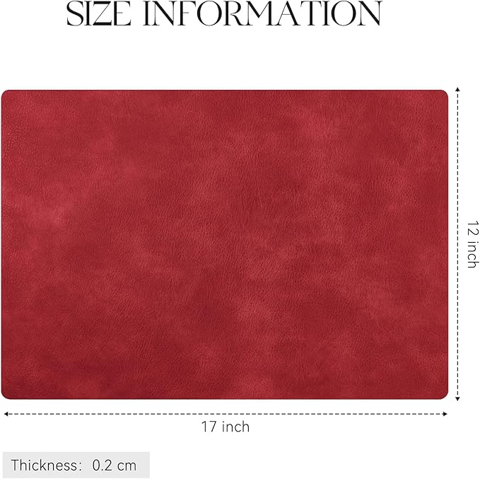 MOSAYT Vinyl Placemats Set of 8-12 X 17 Inch - Faux Leather 100% Waterproof Oil-Proof Wipeable PU Place Mats, Heat Resistant Reversible Table Mats for Kitchen, Dining, Outdoor (Red)