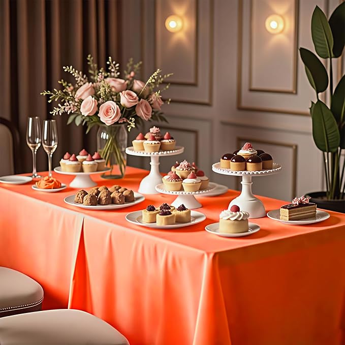 54 Inch X 200 Feet Plastic Table Cover Roll with Convenient Slide Cutter, Disposable Plastic Table Cloth Roll with Cut-to-Size Design for Weddings, Banquets, Parties (Orange)