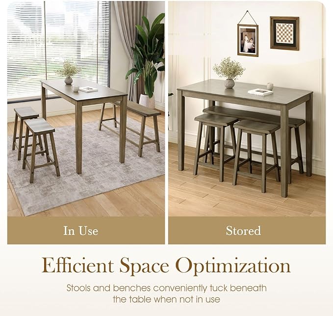 Sophia & William Dining Table Set for 4, Wooden Kitchen Table Set with Bench and 2 Chairs, Space-Saving Farmhouse Dining Sets, Smoky Brown