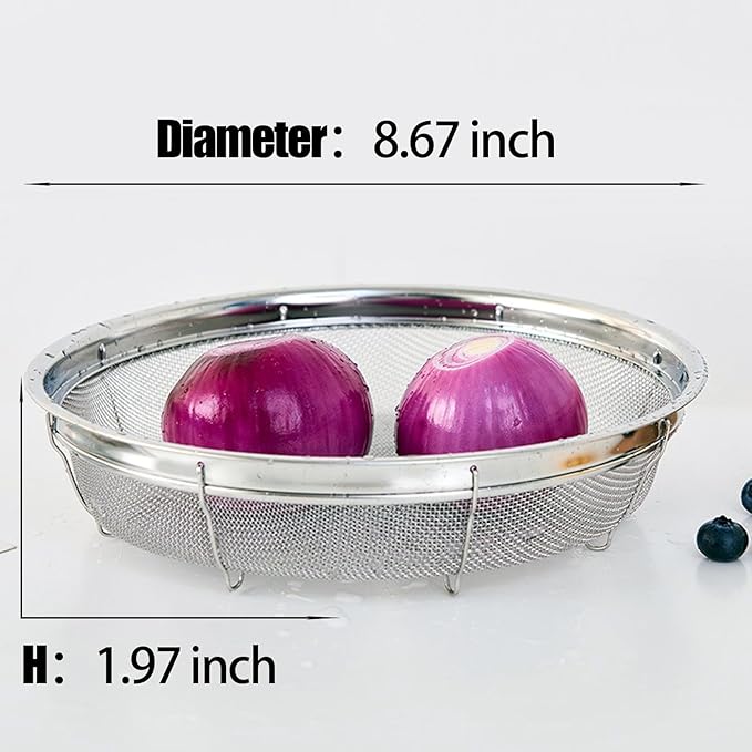 Fine Mesh Strainer for Kitchen, Stainless Steel Colander Bowl for Pasta, Rice, Fruit, Metal Net Baskets with Resting Base - Strain, Drain, Rinse （Diameter 8.67 inch）