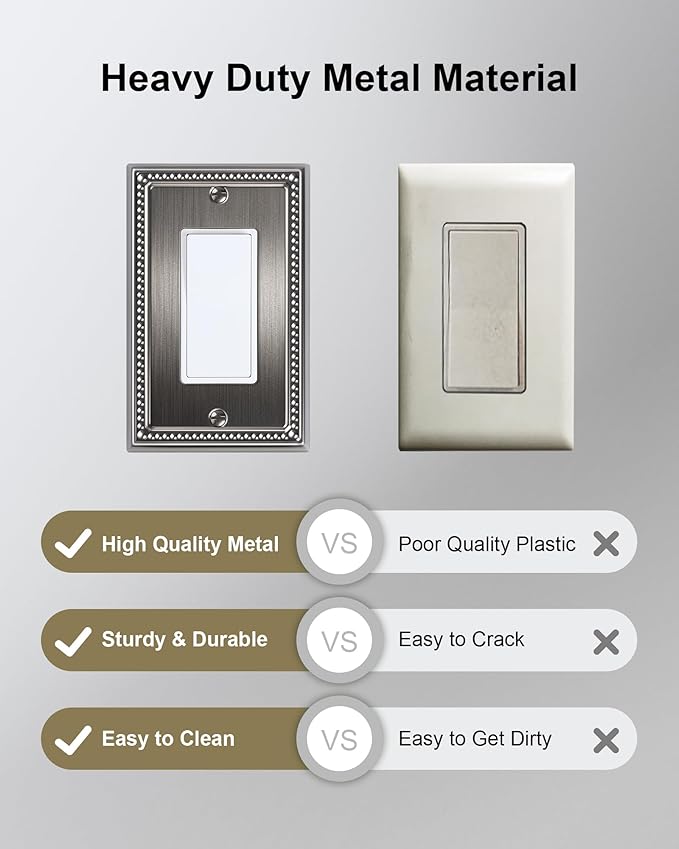2-Pack Decorator Outlet Cover Plate, Pearls Decorative Switch Plates and Outlet Covers, Antique Silver Metal Wall Plates for Electrical Outlets