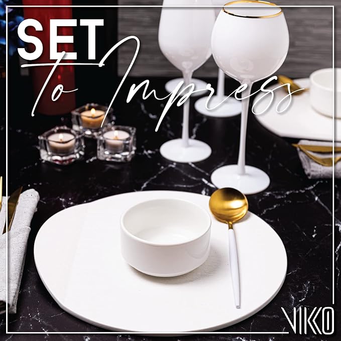 Vikko Modern Soup Bowls, Set of 4 White Porcelain Bowls, Stackable 9.5 oz Elegant Restaurant Style Soup Bowl Set, Microwave and Dishwasher Safe