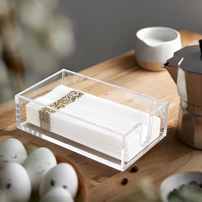 Rubtlamp 1Pcs Clear Napkin Holder Bathroom - 0.27Inch Thickness Bathroom Acrylic Guest Towel Holder - Acrylic Hand Towel Tray for Kitchen, Parties, Weddings, Party, Hotel (Clear, 9”X5.5”X2.5”)