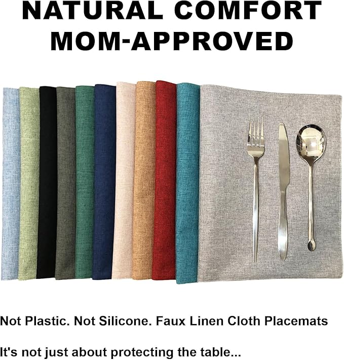Cloth Placemats Set of 6, Cotton Linen Blend Machine Washable Double Layered Durable Place Mats Heat Resistant Placemats Wrinkle Free Thick Fabric Dining Table Mats (Navy Blue, 6)