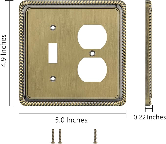 Henne Bery Rope Edge Decorative Wall Plate Switch Plate Outlet Cover (Toggle/Duplex, Antique Brass)