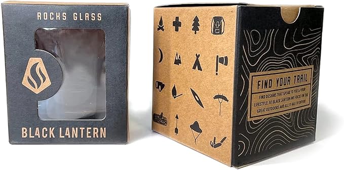 Black Lantern Camping in the Woods Whiskey Glasses – Set of 2 11oz Old Fashioned Glasses with Gift Box