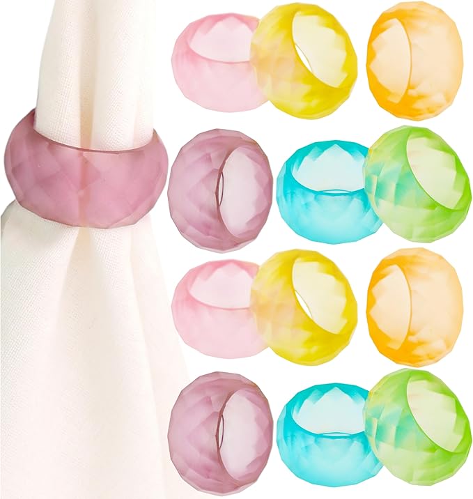 CLEENTABLE Napkin Rings Set of 12 - Epoxy Resin Napkin Holder Cuffs for Dinner Table Décor - Farmhouse Modern Serviette Rings for Weddings, Parties, Receptions, Banquets, Daily Use - 1.5" (Pastel)