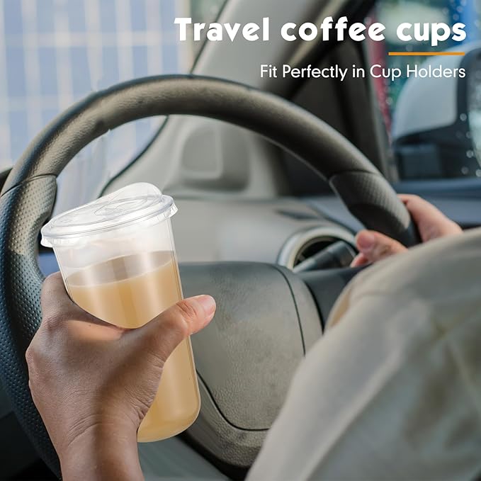 25 Sets 20 oz Clear Plastic Cups with Strawless Sip Lids, Thickened Clear Disposable Plastic Pet Crystal Cups for Iced Coffee, Smoothie, Cold Beverage, Drink Shops and Party Catering