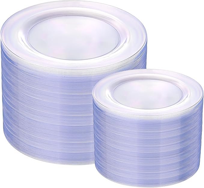 I00000 200PCS Clear Plastic Plates, Disposable Clear Plates for 100 Guests, Premium Dinner and Dessert Plate, Fancy Hard Plastic Party Plate for Birthday, Wedding & Party