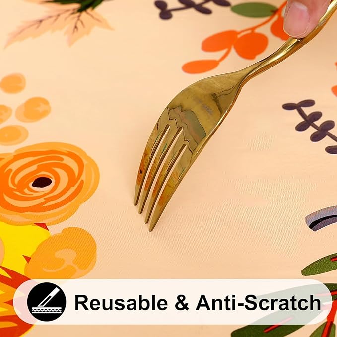 Smiry Plastic Thanksgiving Tablecloth, Pumpkin Wipeable Flannel Backed Vinyl Tablecloths for 8 Foot Tables, Waterproof Elastic Fitted Table Covers for Autumn Harvest, Parties (Orange, 30x96 Inches)