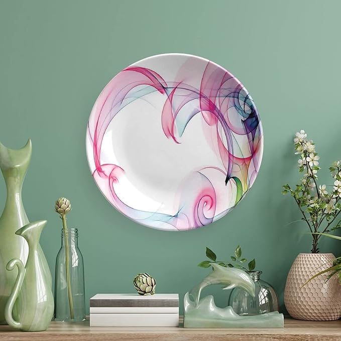 Ceramic Plates, Abstract Decor Decorative Ceramic Plates, Colorful Smock Artwork Futuristic Decor, 7 Inch, Household Plates Decorative, Multy