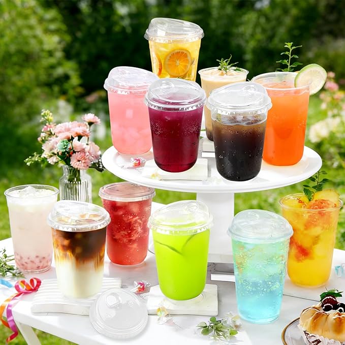 50 Pack 16 oz Disposable Iced Coffee Cups With Sip Lids , Clear Plastic Cup for Cold Boda Tea Smoothie Slushie Milkshake Togo Drinking for Party , Drink Shop Coffee Bar Accessories Supplies , BPA Free