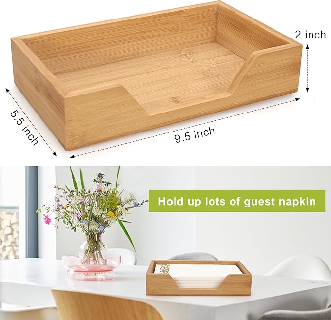 Bamboo Napkin Holder for Kitchen Table Bathroom Paper Towel Holder Farmhouse Flat Napkin Holders Guest Towel Holder Hand Towel Tray Rectangle Napkin Holder