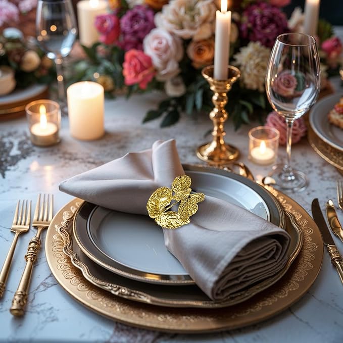 Decozen Set of 4 Gold Napkin Rings in Leaf Design, Festive, Table Decor Setting for Holiday, Wedding, Birthday, Kitchen, Home Decor, Housewarming Gift - Mothers Day Decorations
