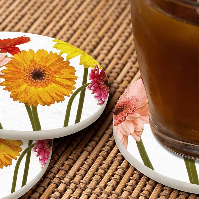 Beautiful Flower Art Anti Slip Coasters Sunflower Bouquet Spring Bloom Cups Place Mats for Table Home Decor 4 Inches Living Room Kitchen Coffee Table,2 Pcs